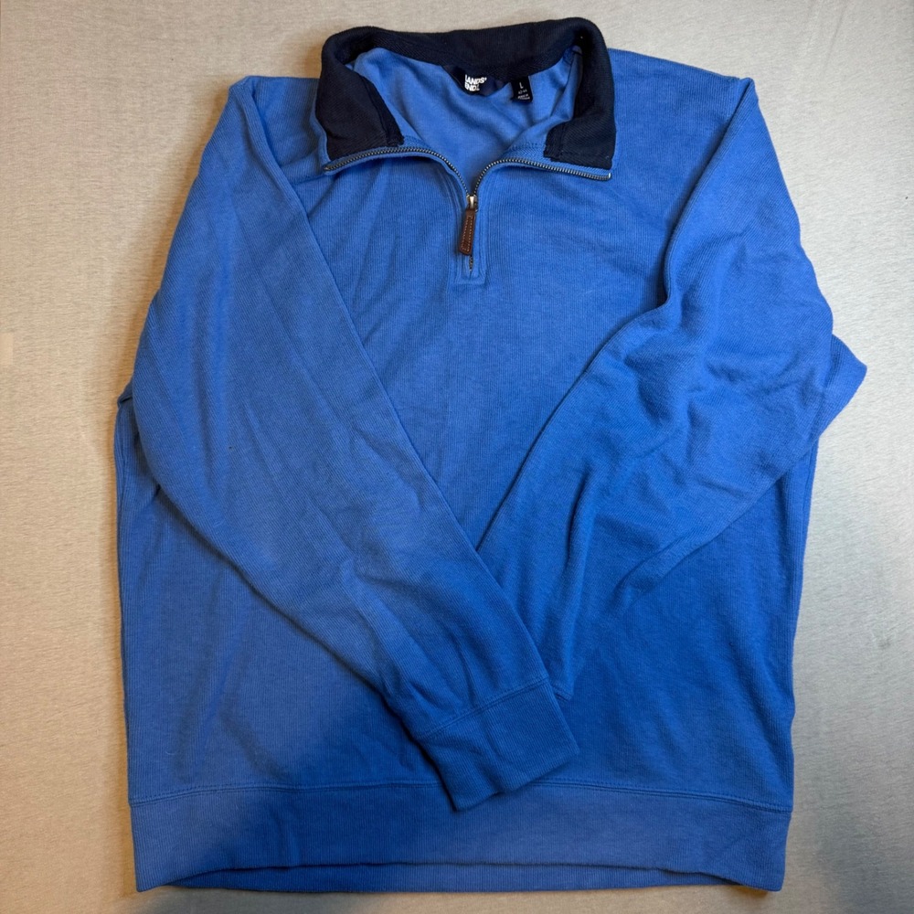 Lands End Mens Quarter Zip Pullover Sweatshirt Blue Large L 42-44 Ribbed Cotton‎